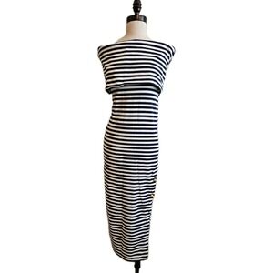 Vtg Paul Alexander Stretchy Nautical Striped Off-Shoulder Bodycon Maxi Dress S